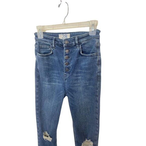 Free People We The Free Sabrina Distressed Indigo Super Skinny Jeans 28 - Picture 4 of 7